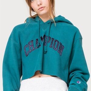 Champion Turquoise Cropped Hoodie